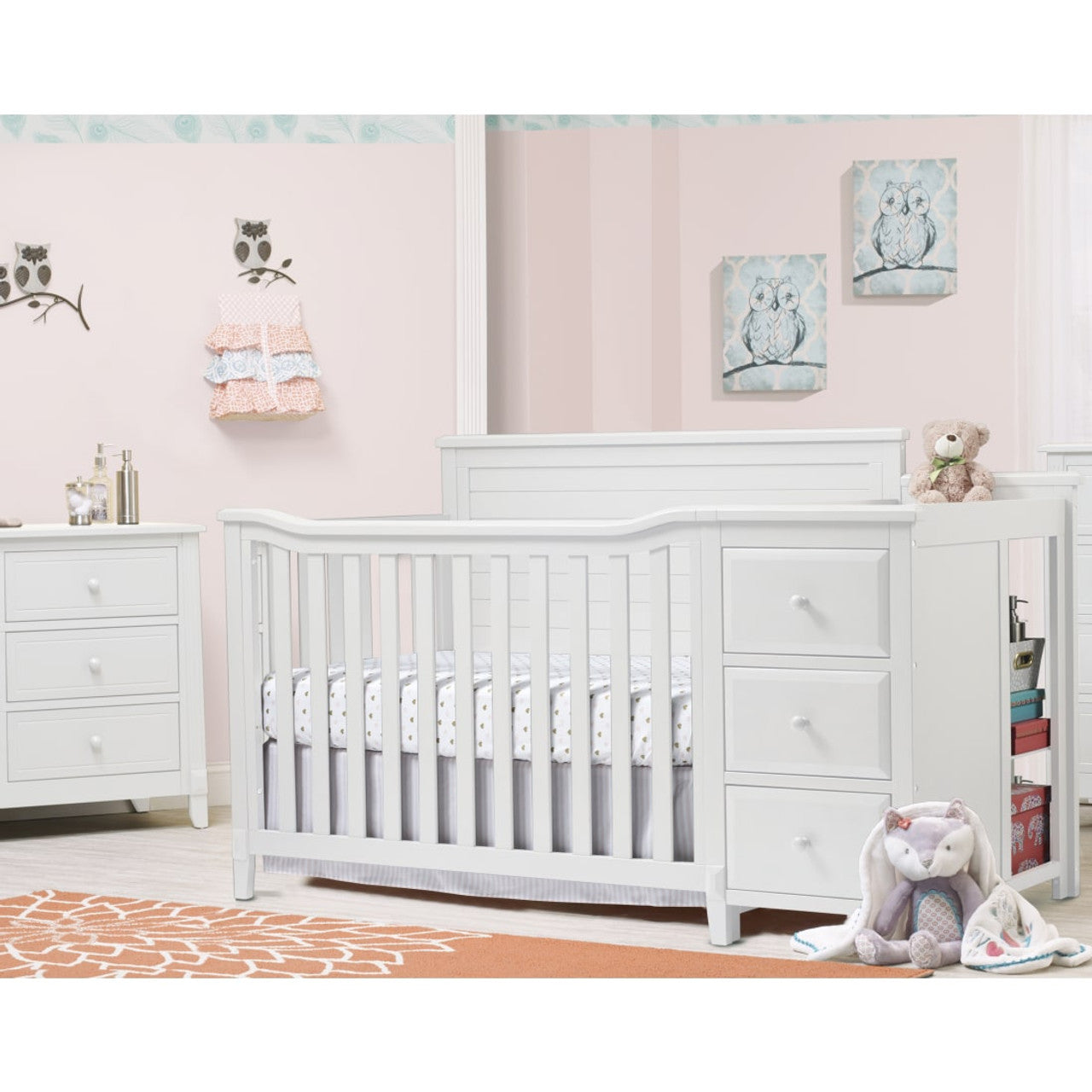 BERKLEY FULL PANEL CRIB AND CHANGER WHITE Y WEATHERED GREY