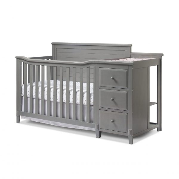 BERKLEY FULL PANEL CRIB AND CHANGER WHITE Y WEATHERED GREY